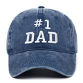 Bordado detallado de #1 DAD en gorra de béisbol de mezclilla lavada azul marino - Talla única / Azul marino