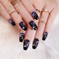 Faux ongles d'Halloween en dégradé violet avec motifs de chauves-souris et maison hantée - 1022
