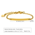 Macro detail of adjustable gold plated stainless steel bar bracelet with heart charm - Style 24 Kids (Gold/Heart Tail/Curved Plate)