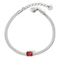 Silver stainless steel flat snake chain bracelet featuring a pink rectangular zircon stone - Silver Red Zirconia (SAP989)