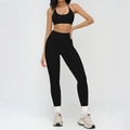Two-piece black yoga set with halter neck sports bra and high waisted leggings - 3109 Bra + 8863 Trousers — High-end Black