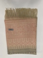 Detail of pink jacquard scarf showing floral geometric patterns and fringe edges - White Pink
