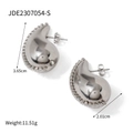Chubby silver teardrop earrings in 18K gold plated steel with inlaid cubic zirconia - Silver Waterdrop Style (JDE2307054-S)