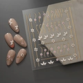 5D embossed daisy nail stickers with gold metallic lines on clear adhesive sheets - White Embossed Flower Lines Style (CO-276)