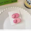 Sweet pink heart hair clips set on display card, minimalist macaron style hair accessory - Oval Heart Clip Style (1050A)