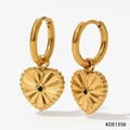 Gold-plated stainless steel hoop earrings featuring heart charms with green zircon - Gold Green Gemstone Heart Style(KDE1356)