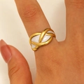 Bague nœud en acier inoxydable plaqué or 18K avec finition en émail blanc - Style de Nœud Blanc (7795)