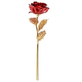 Artificial rose with red metallic flower head and golden plated stem on white backdrop - Old Style Red