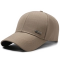 Men's khaki baseball cap in textured fabric with S Fashion metal plaque side view - Adjustable / Beige