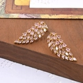 Golden angel wing earrings with pink zircon stones on a vintage wooden background - Feather Wing Style (ZYN-DMR338G-2) / Gold Pink Zirconia
