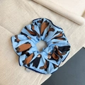 Blue lace scrunchie with cute red panda prints and soft fabric for elegant hair styling - Q546-6 Blue Panda Print