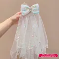 Glitter bow hair clip with white starry tulle veil and 50cm long sequin accessories - Colorful Sequined Veil