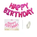 16 inch rose red Happy Birthday foil balloon kit with straw and white ribbon - Rose Red Happy Birthday