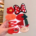 8-piece set of cartoon hair clips for girls with red bow and animal designs - 458 Red Bow 9pcs Set