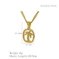 Collier en acier inoxydable doré avec un pendentif ovale évidé motif cocotier hawaïen - Doré