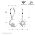 Gedetailleerde afmetingen voor S925 sterling zilveren ster en maan oorbellen met zirkonia - 925 Zilver witgoud verguld / Zilver