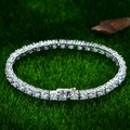 Classic 925 silver tennis bracelet with 5mm white round cubic zirconia on green grass - 925 Silver / 5mm White Rhinestone-17cm