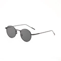 Retro small round metal frame sunglasses in all-black finish with dark lenses - Black Frame Grey Lens