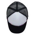 Black and white mesh trucker hat featuring a colorful bead chain accent on the brim - M (56-58cm) / Black+White