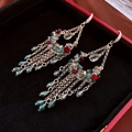 Detail of vintage chandelier earrings with crystal fringes in a black velvet jewelry box - Colorful Palace Tassel (14#)