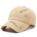 Beige baseball cap with golden star embroidery and woven texture fabric - Deep Beige