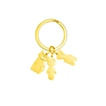 Golden stainless steel keychain featuring cute cartoon cat, person, and dog charms - 1 Dog 1 Cat 1 Boy / Gold