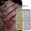 Clous punk coniques pour nail art en or et argent, tailles de 1,5 mm à 3,0 mm - Ensemble de Pointes de Cône Or et Argent (6 Grille Métal Balle 01)