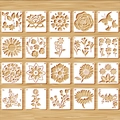 Set of 20 reusable plastic stencils featuring floral and butterfly patterns for DIY painting - Square 15cm Sunflower (20 Sheets)