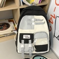 Minimalist black white and grey nylon school backpack with multiple pockets and straps - Backpack / Black