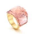 Übergroßer, 18 Karat vergoldeter Edelstahlring mit einem großen rosa Kristallglas - Hellrosa (KR42301-K)