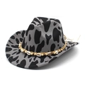 Gray cow print felt jazz hat with braided cord, shells and wooden beads trim - M (56-58cm) / Dark Gray