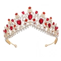 Elegant gold bridal crown with brilliant red and clear crystals for wedding and evening events - Gold Base-Red