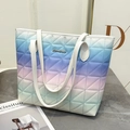 Chic quilted tote bag with macaron gradient finish and elegant diamond stitching - Royal Blue (Triangle Pattern)