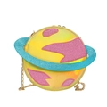 Sac bandoulière rond jaune style planète avec paillettes colorées et chaîne dorée - Or