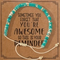 Bohemian natural stone bracelet with turquoise beads and gold spacers on card - Turquoise Beads-Cream Cord-With Reminder Card