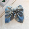 Sweet blue plaid fabric bow hair clip for girls, preppy style JK hair accessory - Blue White Plaid