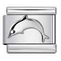 Polished titanium steel Italian charm bracelet link with embossed dolphin design - Steel Dolphin-Y382