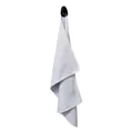 Macro shot of white waffle weave microfiber golf towel with a black hanging hook - White