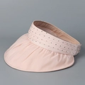 Detail of light pink organza sun hat with black polka dots and pleated wide brim style - M (56-58cm) / Pink
