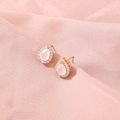 Elegant rose gold teardrop earrings featuring pink stones and white zircon crystals - SE814 Light Pink Waterdrop Zirconia