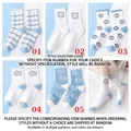Blue and white cotton crew socks set featuring cute bear embroidery and stripes - Unisex (35-44) / Original Floral & Bear Selectable