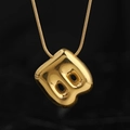 Gold-plated bubble letter B pendant necklace with polished snake chain finish - Gold (B) (Large)