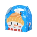 Scatola regalo di Natale blu in carta con motivi di pupazzo di neve, fiocchi e maniglia - Pupazzo di Neve Blu