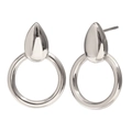 Pendientes minimalistas de aro con gota en acero inoxidable pulido color plata - Plata (Pequeños pendientes de botón empalmados con aro de gota de agua - Color acero)
