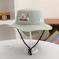 Detail view of mint green sun hat with mesh panels, neck flap, and cute bear patch - 52cm 2-5 Years Old / Bear Style-Mint Green