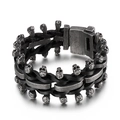 Bracciale punk in pelle nera intrecciata con teschi e chiusura in acciaio inossidabile - Stile Decorazione Teschio (KB79347-BD)
