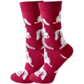 Mid-calf cotton socks in red with all-over white rabbit pattern print - Size 35-42 / Rose Red Rabbit