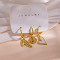 Detailed set of 14K gold-plated stainless steel earrings with shell heart and zircons - Bud Star White Heart Style (Card I) / 3 Piece Set