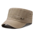 Khaki katoenen platte militaire pet voor heren met vintage label en metalen oogjes - Beige