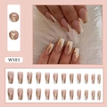 Elegant French press-on nails in nude pink with gold foil accents and ballet shape - W383 Gold Foil French (Glue Type)